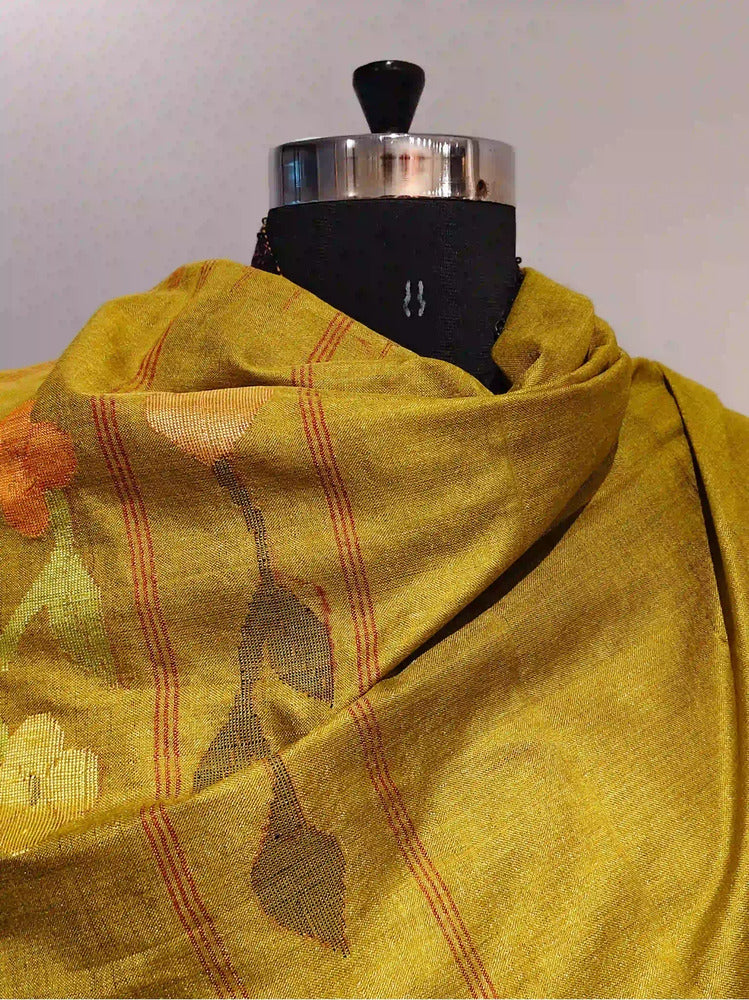Mustard Yellow Assam Silk Dupatta