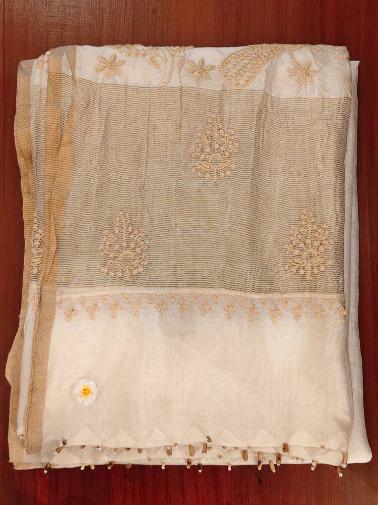 Off White Beige Chikankari Dupatta
