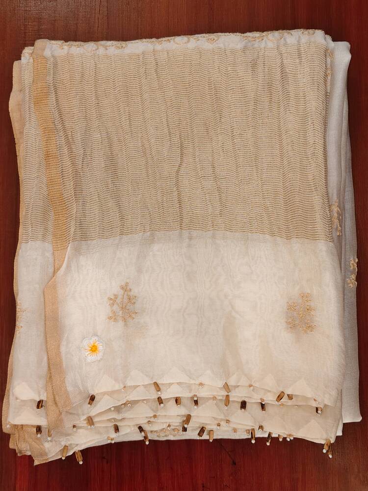 White Tonal Chikankari Dupatta
