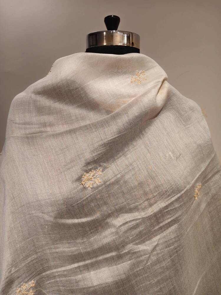 White Tonal Chikankari Dupatta