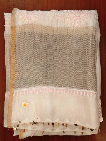 Off White Circular Chikankari Dupatta