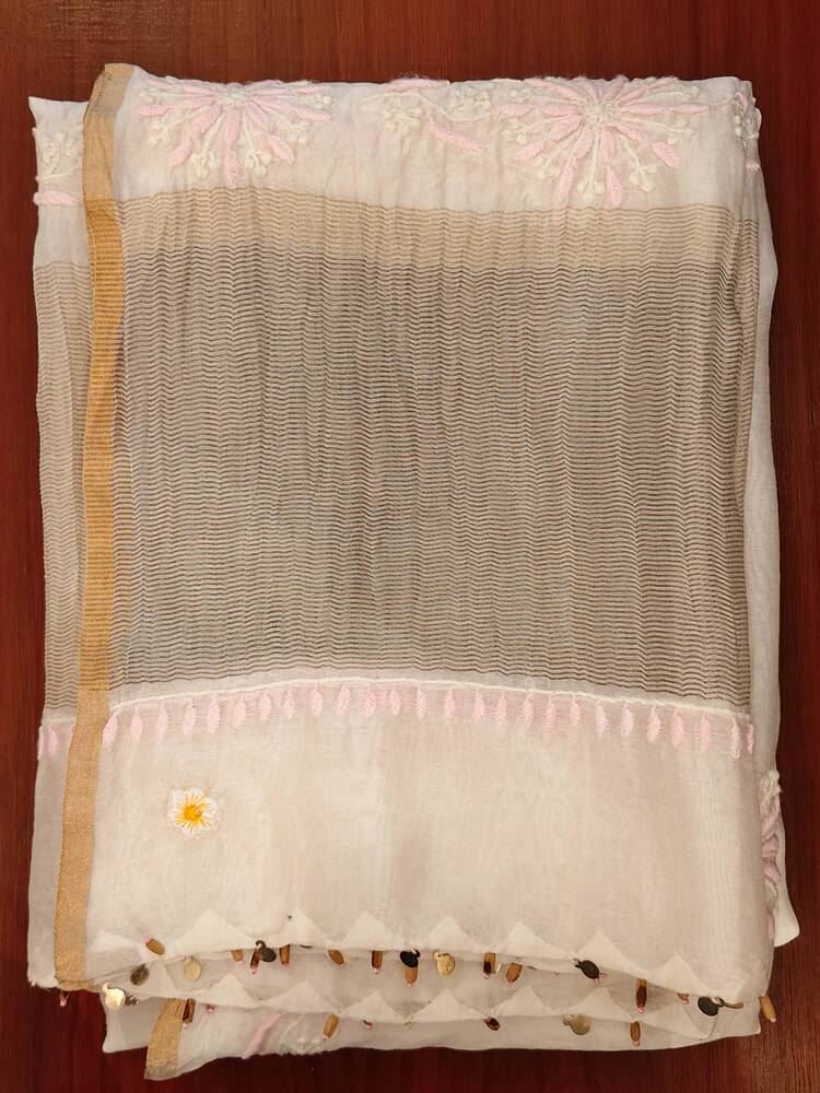 Off White Circular Chikankari Dupatta