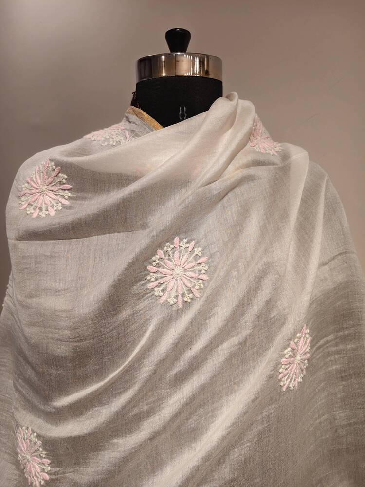 Off White Circular Chikankari Dupatta