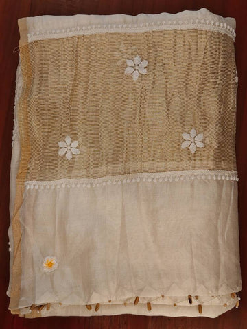 White Floral Chikankari Dupatta
