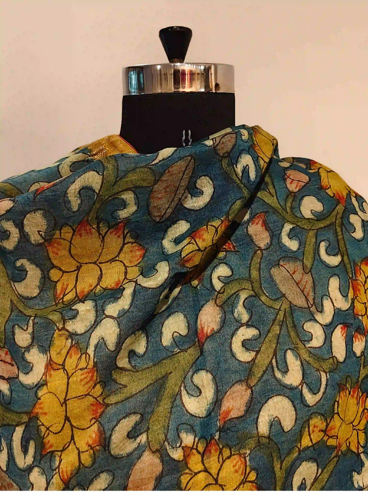 Teal Blue Kalamkari Dupatta