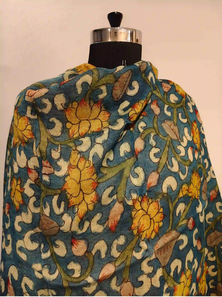 Teal Blue Kalamkari Dupatta