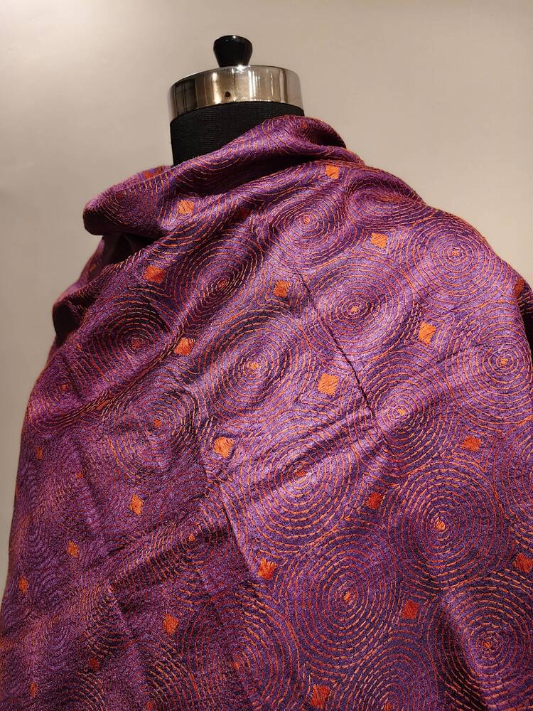Purple Silk Kantha Dupatta