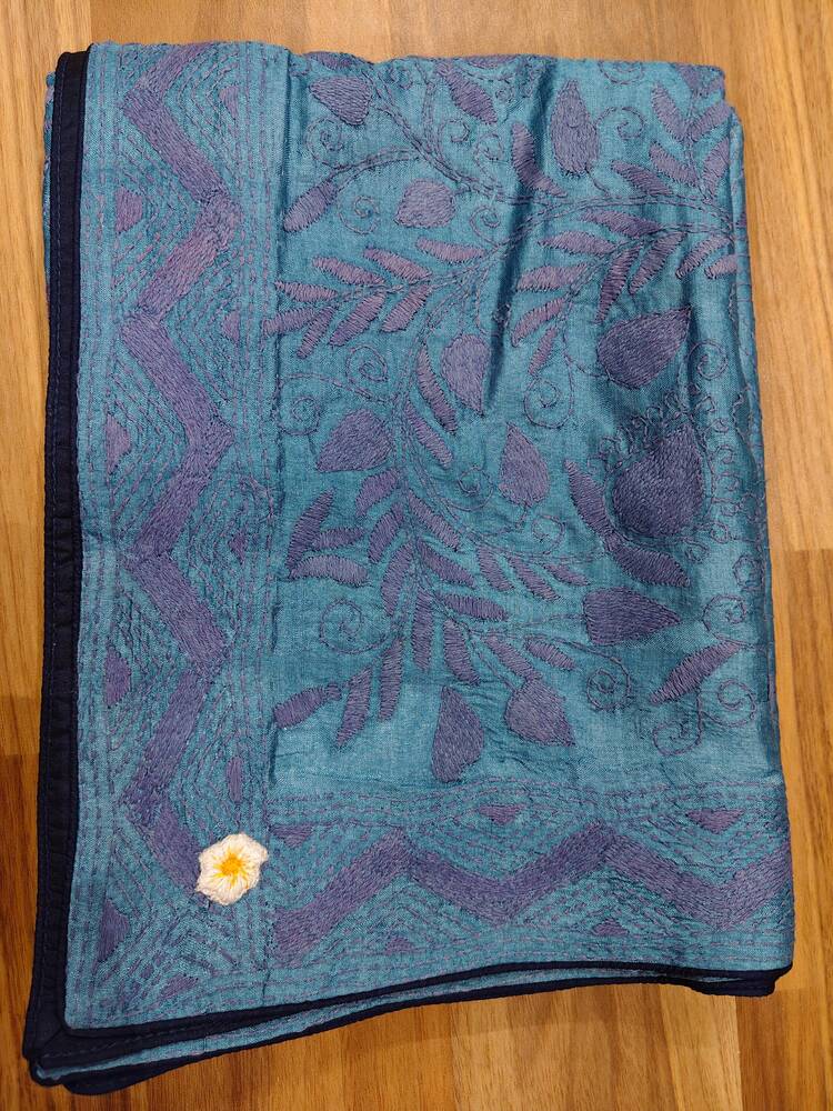 Teal Blue Silk Kantha Dupatta