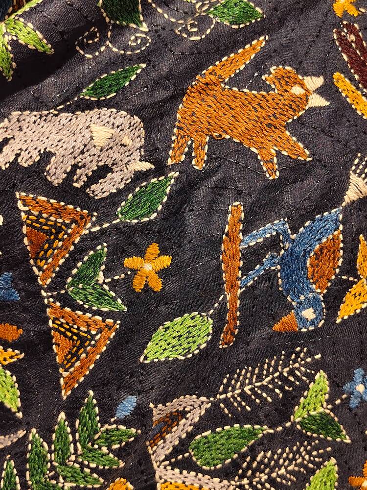 Navy Blue Silk Kantha Dupatta