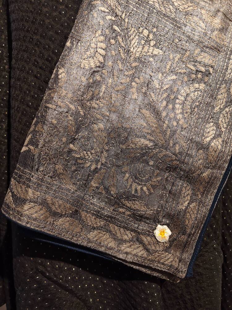 Grey Silk Kantha Dupatta