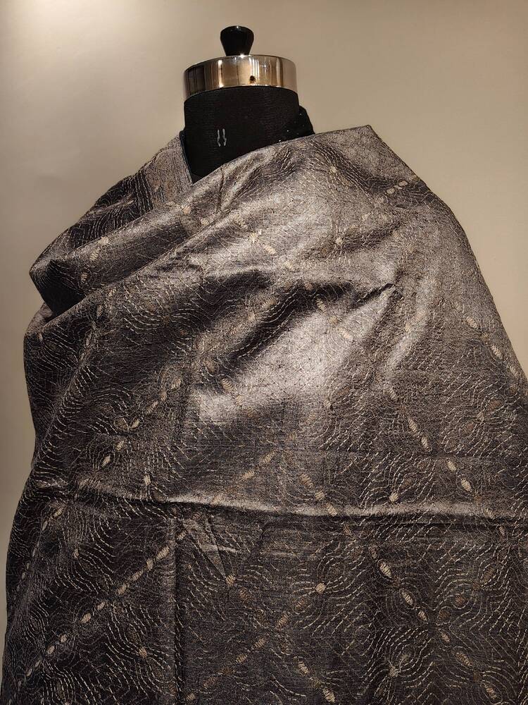 Grey Silk Kantha Dupatta