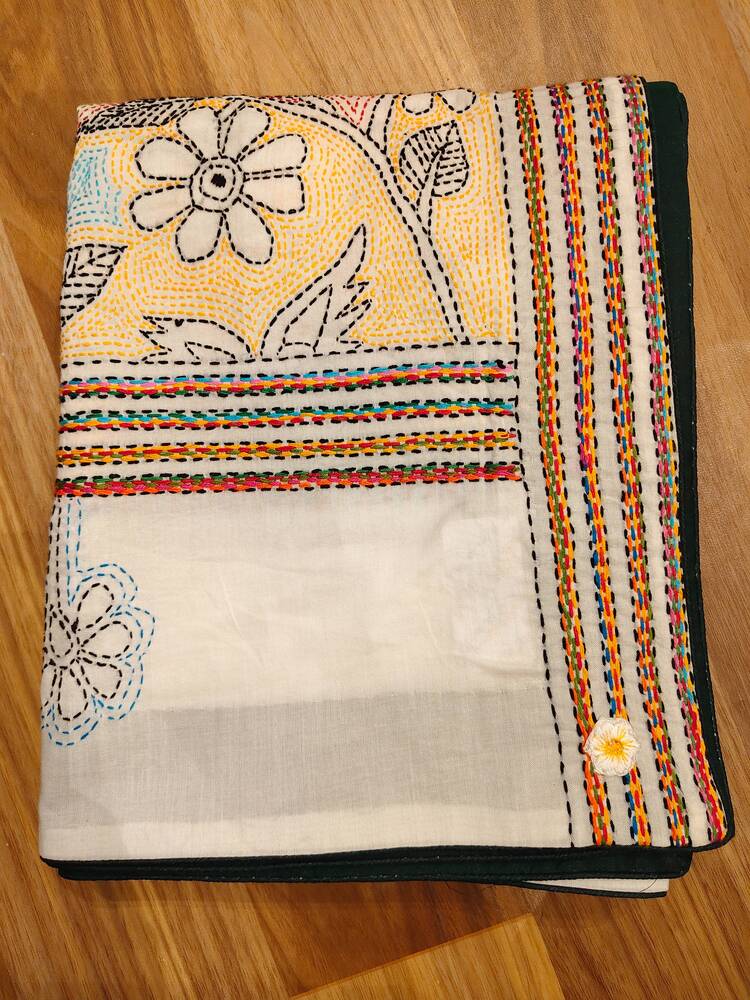 White Kantha Dupatta
