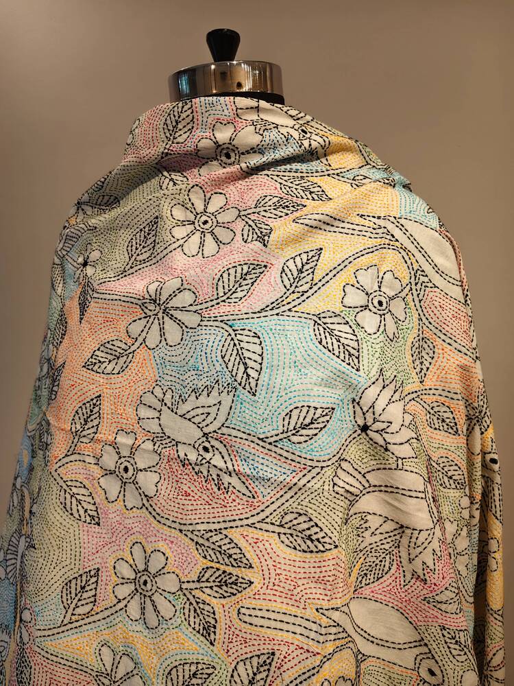 White Kantha Dupatta