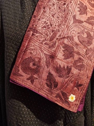 Wine Pink Silk Kantha Dupatta