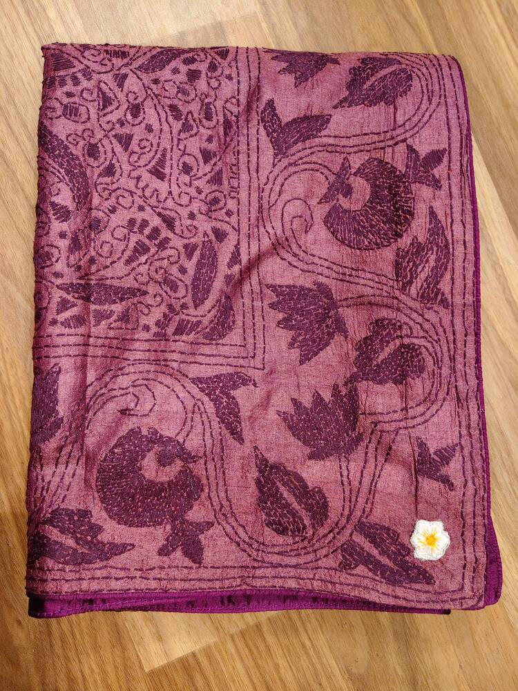 Wine Pink Silk Kantha Dupatta