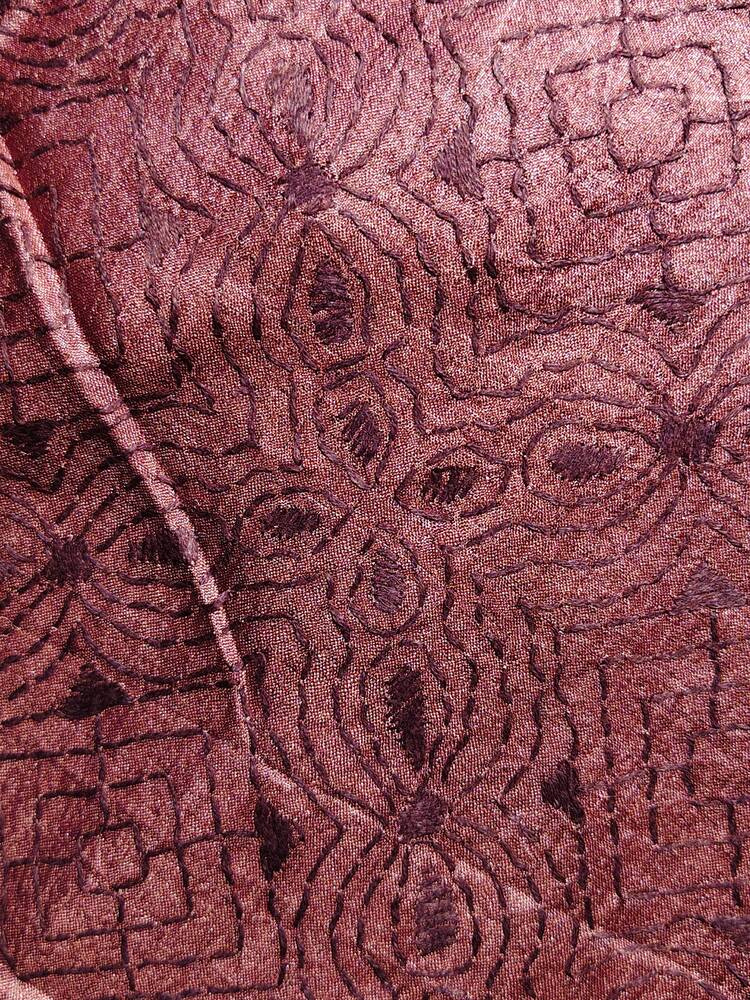Wine Pink Silk Kantha Dupatta
