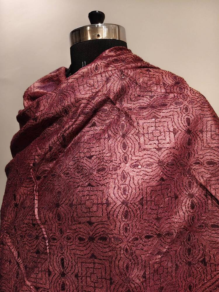 Wine Pink Silk Kantha Dupatta