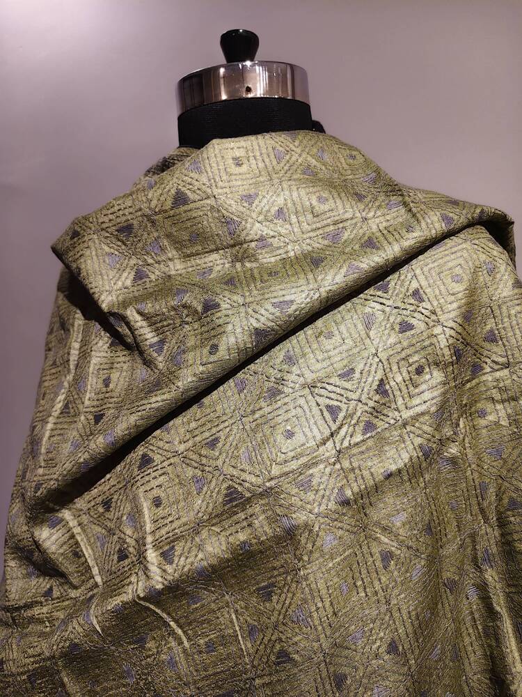 Green Silk Kantha Dupatta