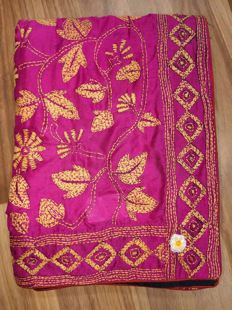 Pink Silk Kantha Dupatta