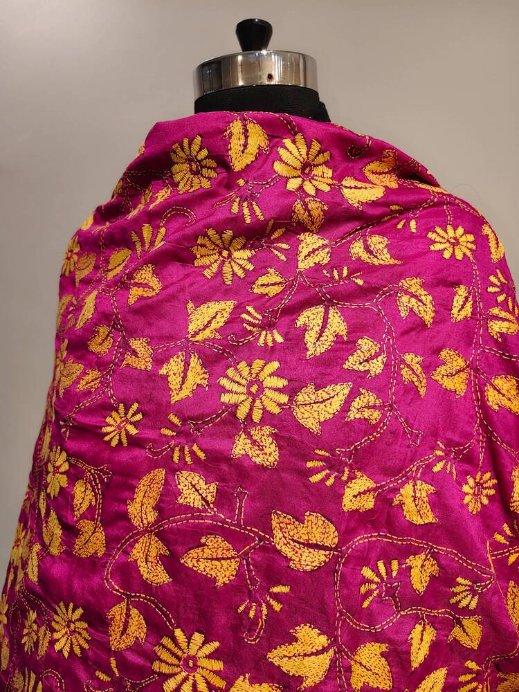 Pink Silk Kantha Dupatta
