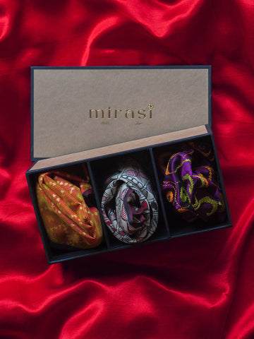 Three Pocket Squares Gift Box (Mustard Yellow, Multiple, Kantha)