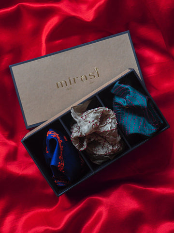 Three Pocket Squares Gift Box (Rust Blue, Multiple, Blue)