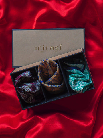 Three Pocket Squares Gift Box (Purple, Beige, Light Blue)