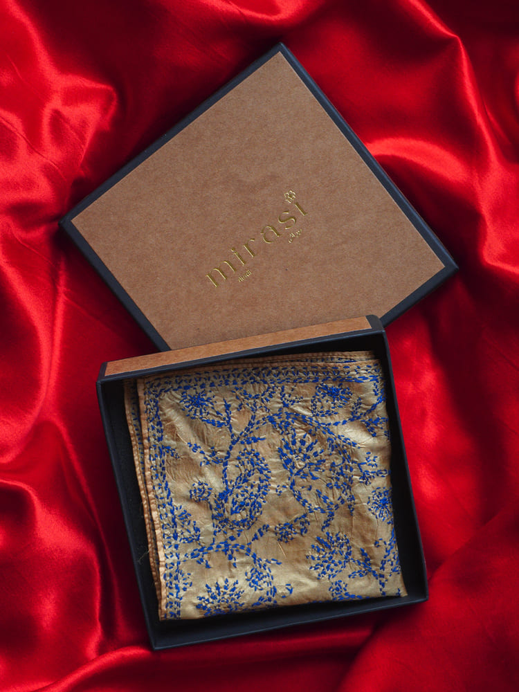 Blue & Beige Single Pocket Square Gift Box