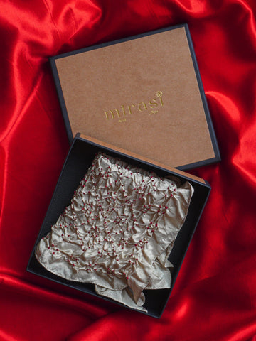 Beige & Red Single Pocket Square Gift Box