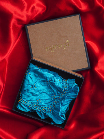 Sky Blue & Beige Single Pocket Square Gift Box
