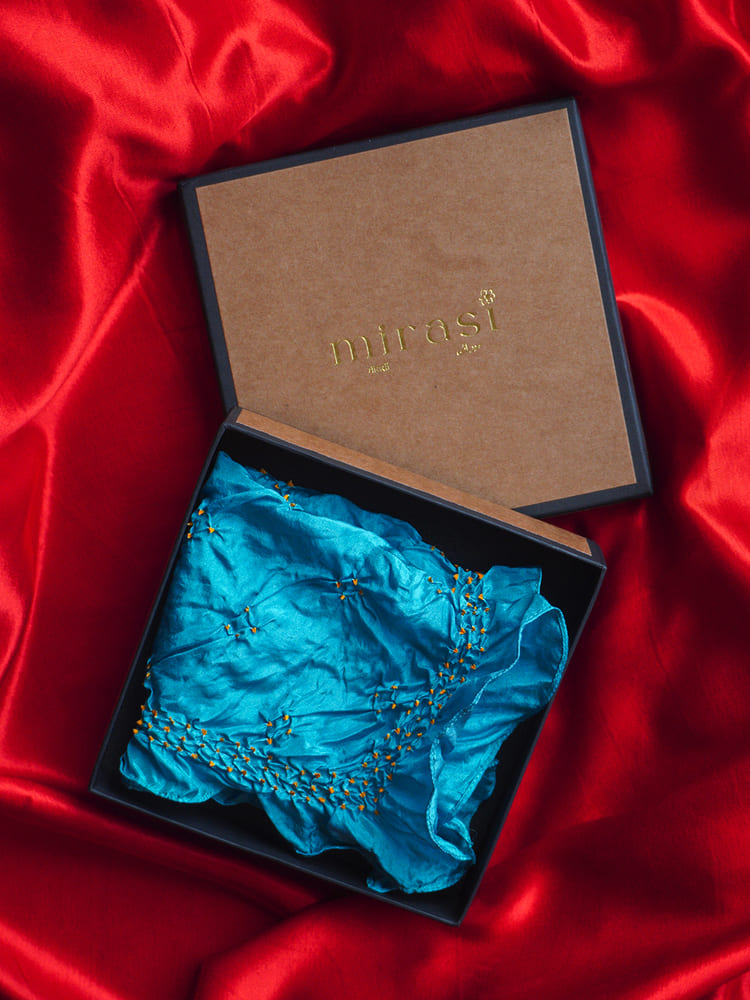 Sky Blue & Beige Single Pocket Square Gift Box