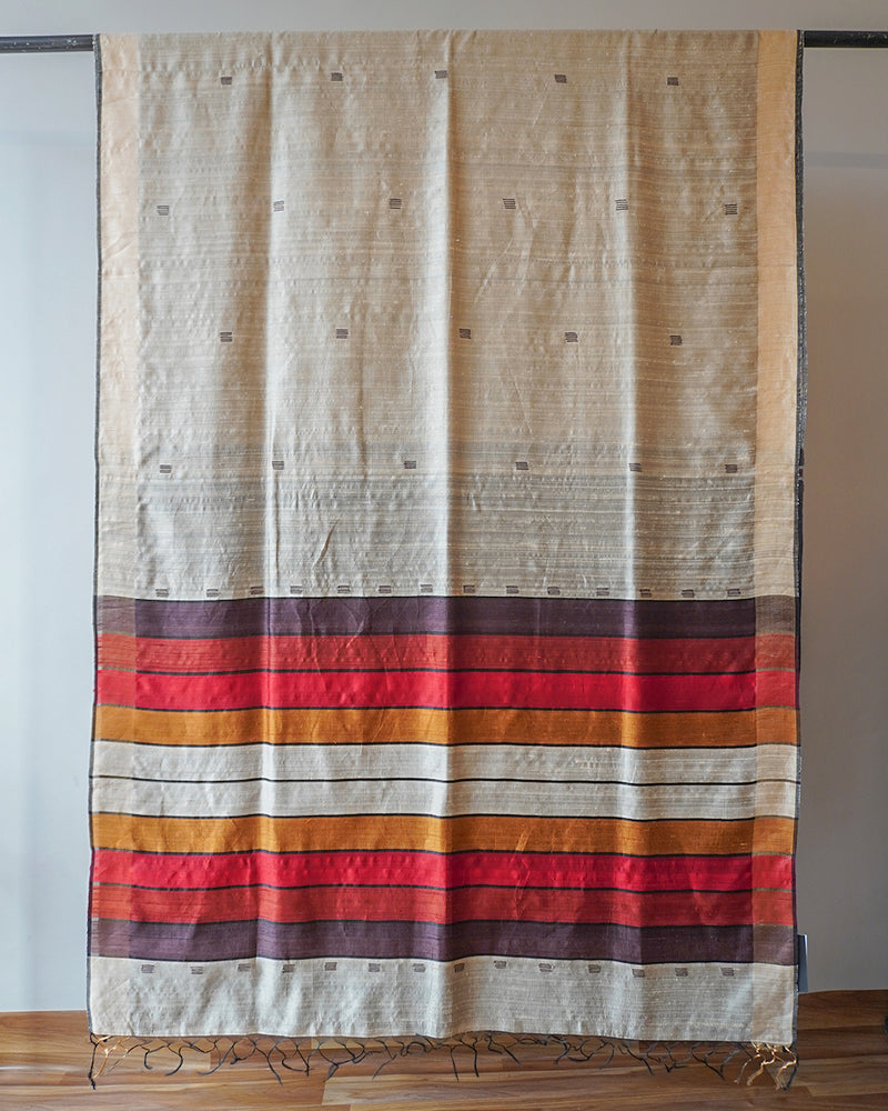 Cream Bavan Booti Silk Saree