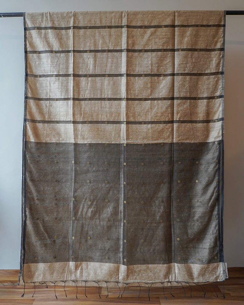 Beige & Blue Bavan Booti Silk Saree