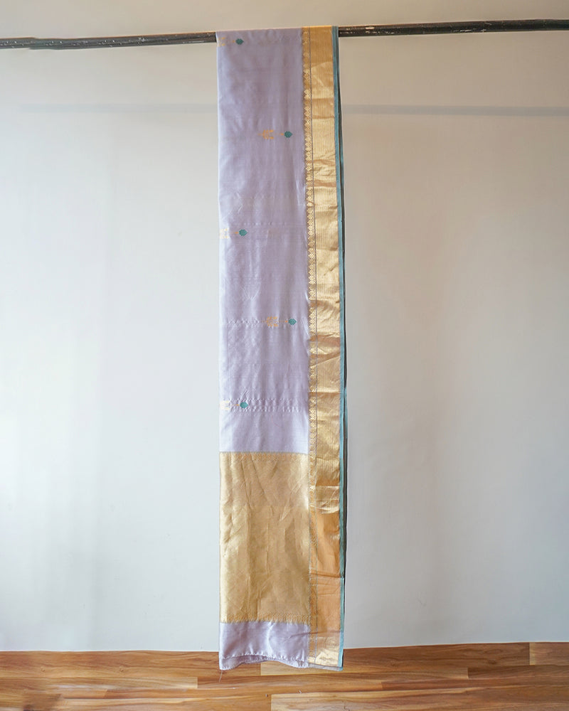 Grey & Beige Chanderi Silk Saree