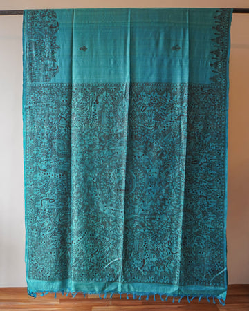 Blue Madhubani Hand Printed Saree