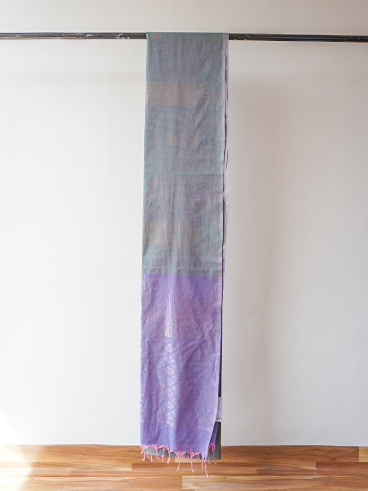 Grey & Purple Tamil Nadu South Cotton Saree
