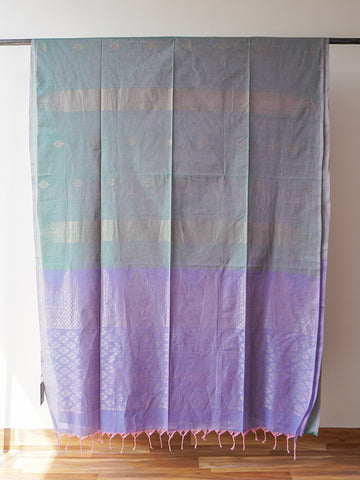 Grey & Purple Tamil Nadu South Cotton Saree