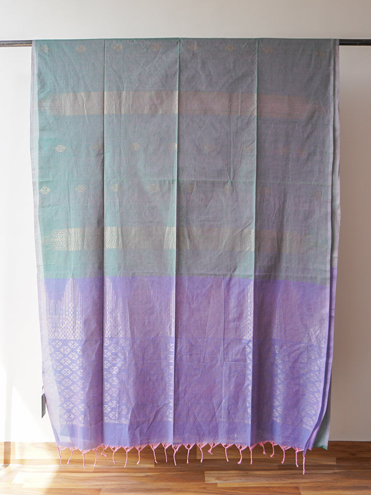 Grey & Purple Tamil Nadu South Cotton Saree