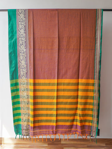 Brown Cotton Kanjeevaram Saree