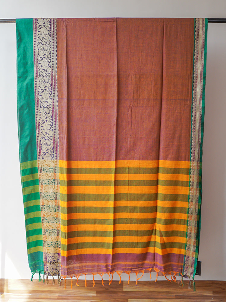 Brown Cotton Kanjeevaram Saree