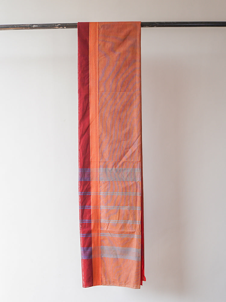 Orange Blue and Cream Bengal Cotton Saree
