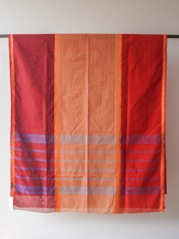 Orange Blue and Cream Bengal Cotton Saree