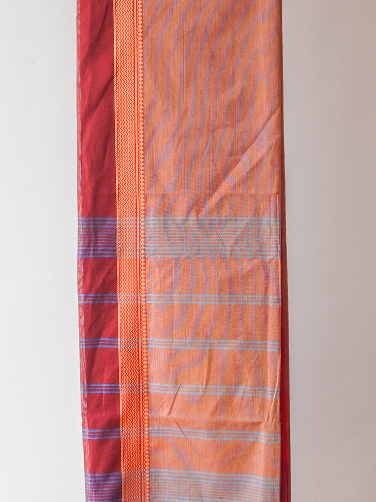Orange Blue and Cream Bengal Cotton Saree