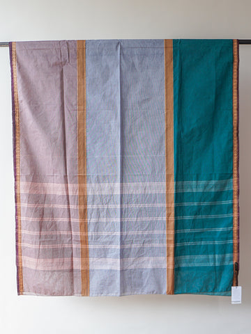 Green Blue and Light Pink Bengal Cotton Saree