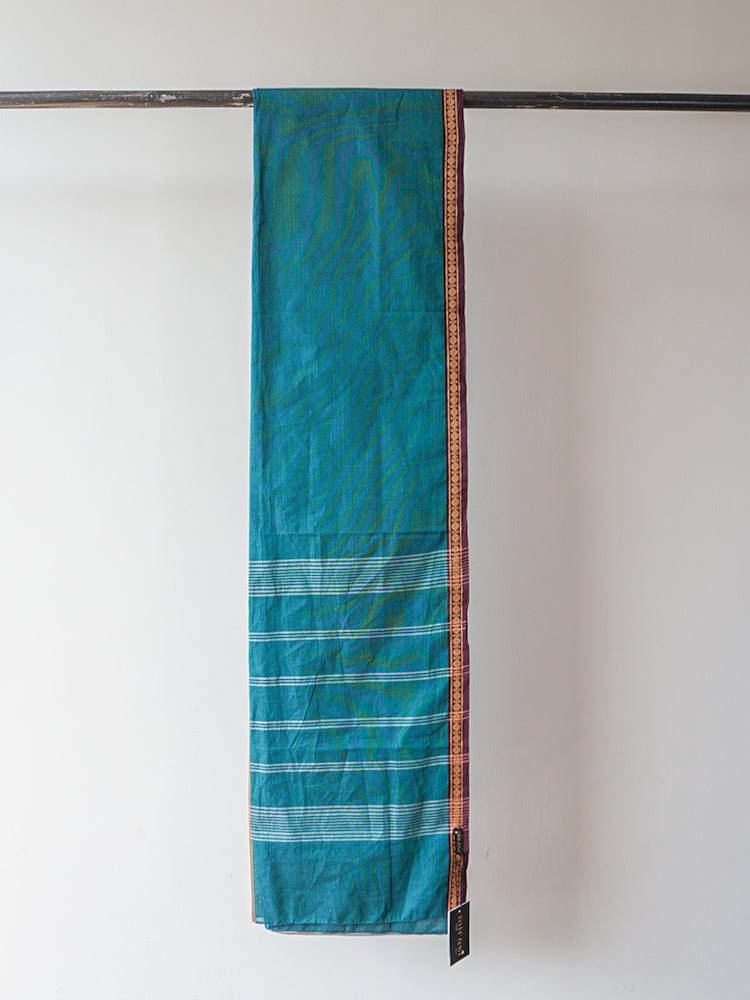 Green Blue and Light Pink Bengal Cotton Saree