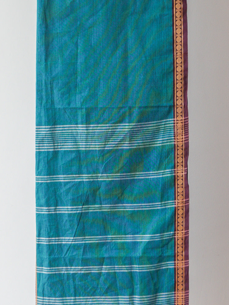 Green Blue and Light Pink Bengal Cotton Saree