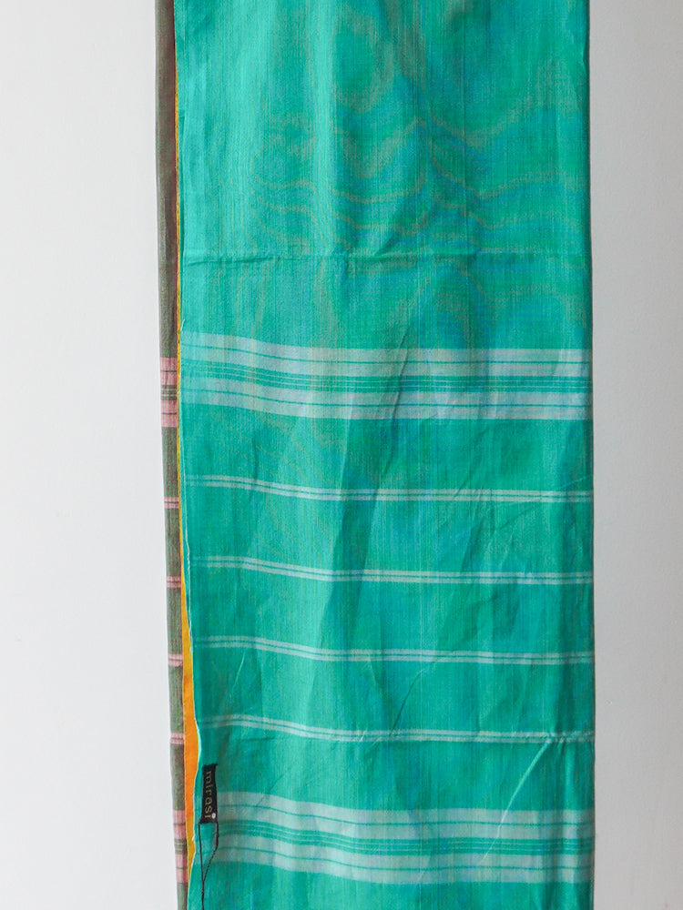 Green Brown and Mustard Bengal Cotton Saree