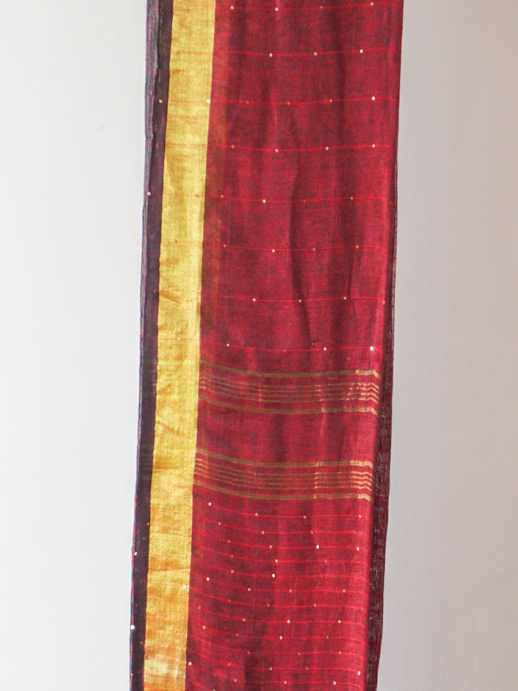 Maroon Linen With Zari Saree