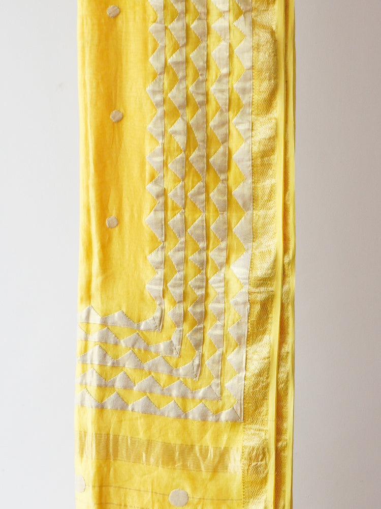 Yellow Applique Work Saree On Chanderi