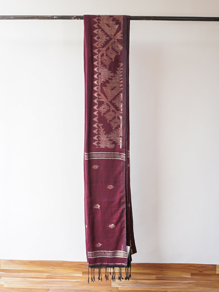 Brown Linen With Jamdani Zari Saree